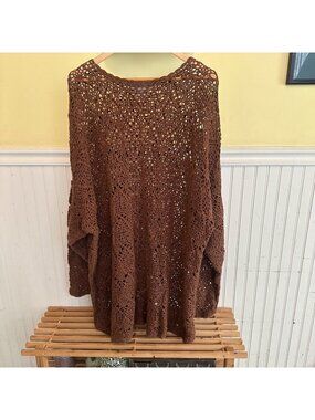 Jacque & KoKo Brown Open Knit Sweater Tunic 26/28 55% Ramie 45% Cotton Lightweig